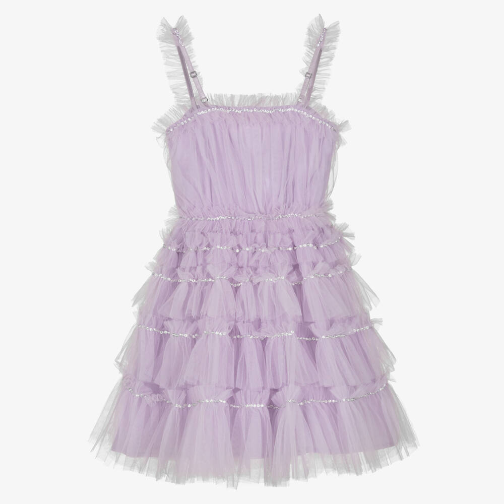 Tutu du Monde-Girls Purple Beaded Ruffled Tulle Dress | Childrensalon