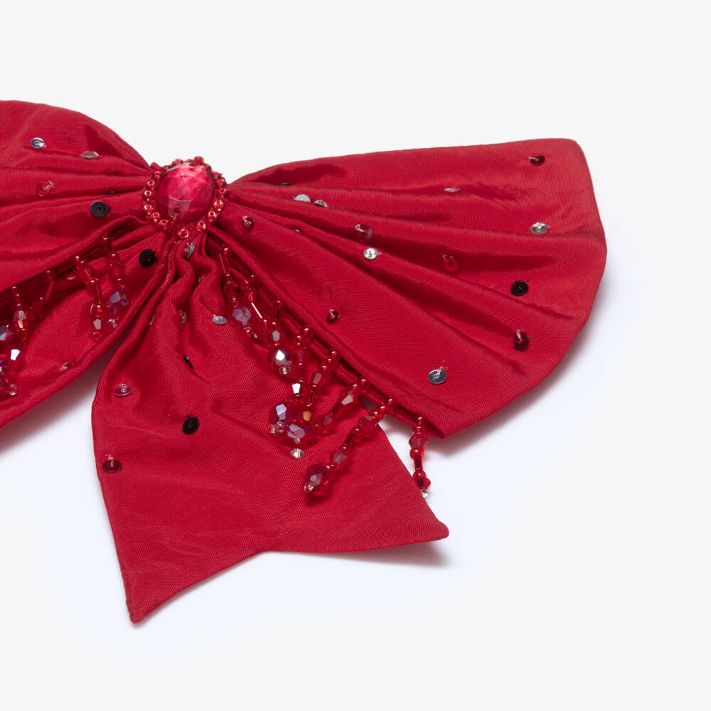 Tutu du Monde-Заколка-бант красная атласная с бусинами для девочек (19см) | Childrensalon