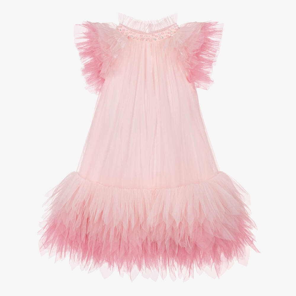 Tutu du Monde-Girls Three-Tone Pink Feathered Effect Tulle Dress | Childrensalon