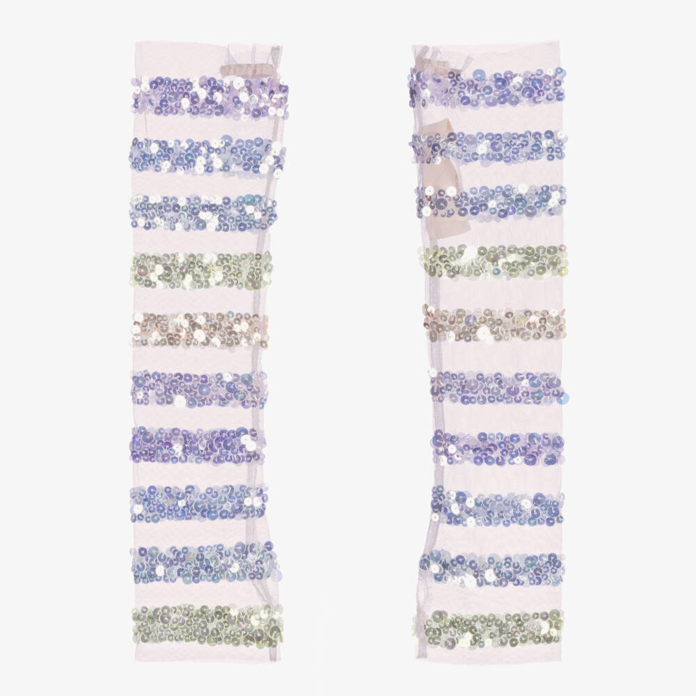 Tutu du Monde-Girls Tulle Dress-Up Gloves with Pastel Rainbow Sequins | Childrensalon