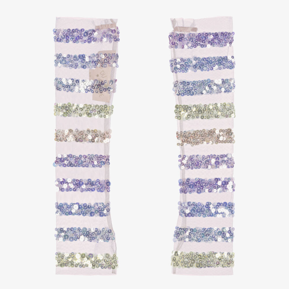 Tutu du Monde-Girls Tulle Dress-Up Gloves with Pastel Rainbow Sequins | Childrensalon