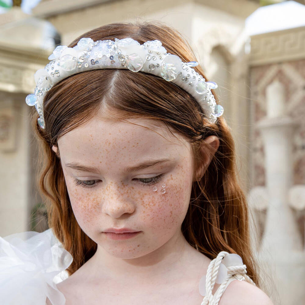 Tutu du Monde-Girls White Satin Embellished Hairband | Childrensalon
