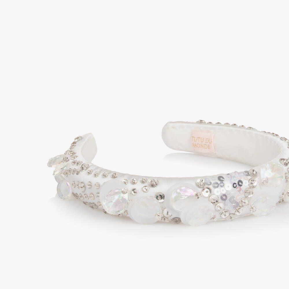 Tutu du Monde-Girls White Satin Embellished Hairband | Childrensalon