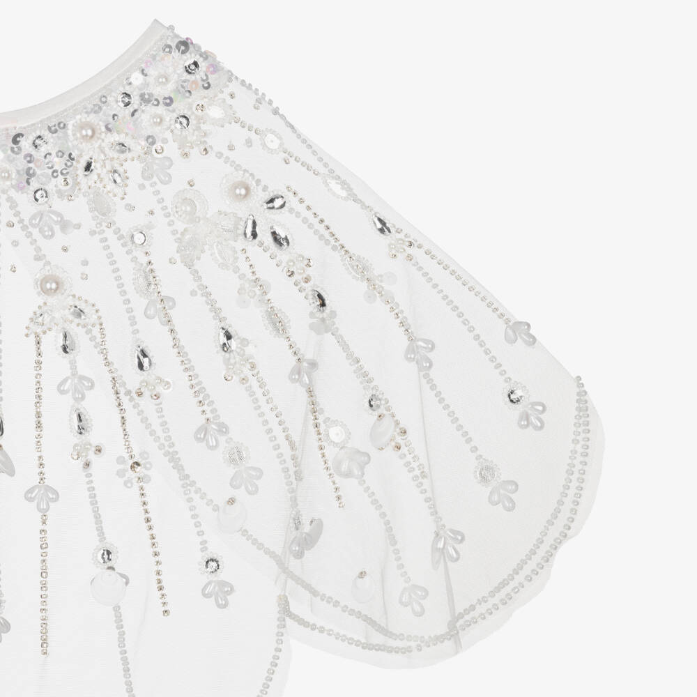 Tutu du Monde-Girls White Scalloped Tulle Cape with Beaded Embellishment | Childrensalon