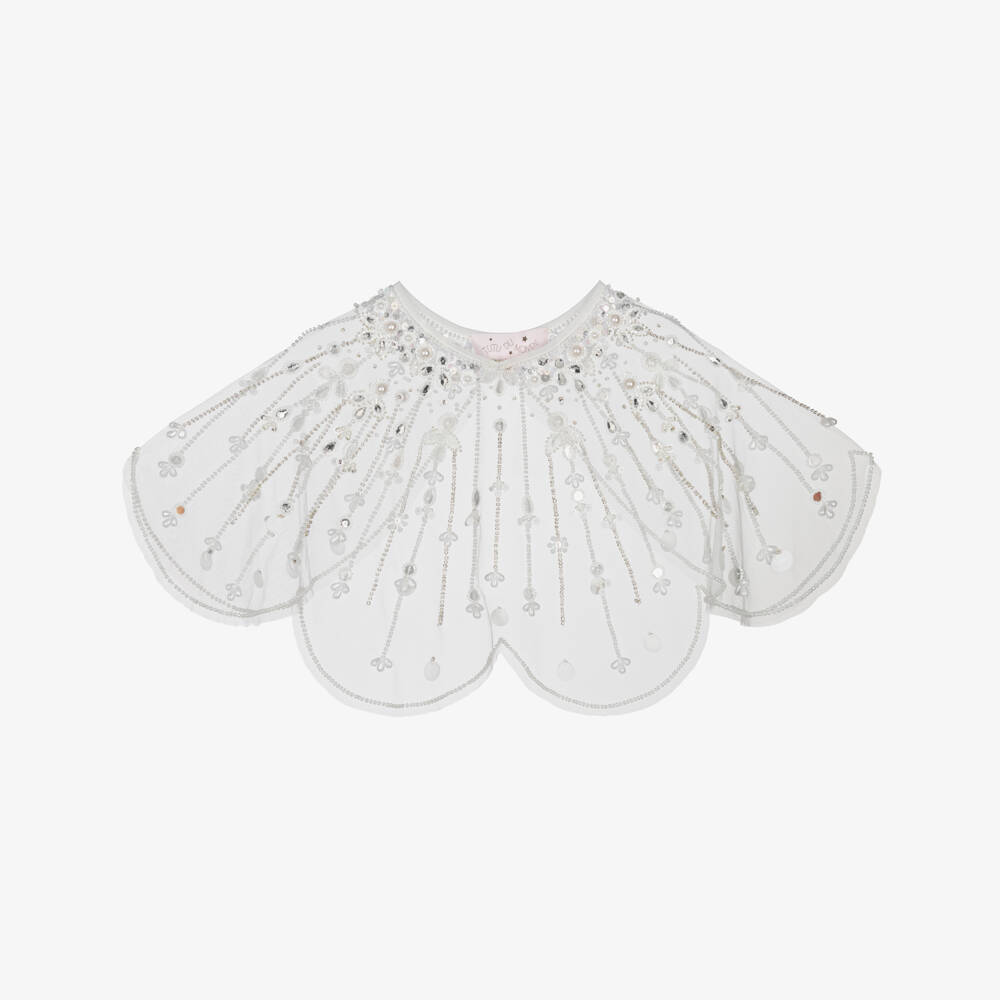 Tutu du Monde-Girls White Scalloped Tulle Cape with Beaded Embellishment | Childrensalon