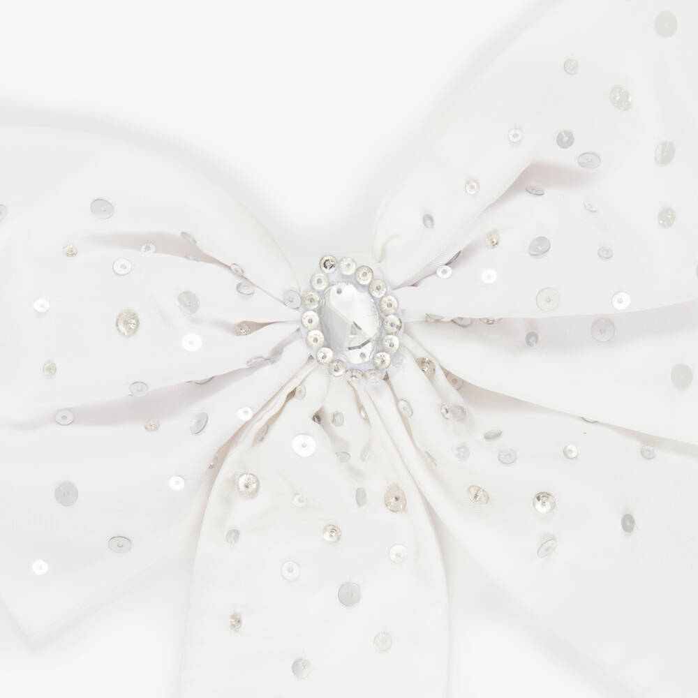Tutu du Monde-Girls White Sequin & Rhinestone Satin Bow Hair Clip (21cm) | Childrensalon