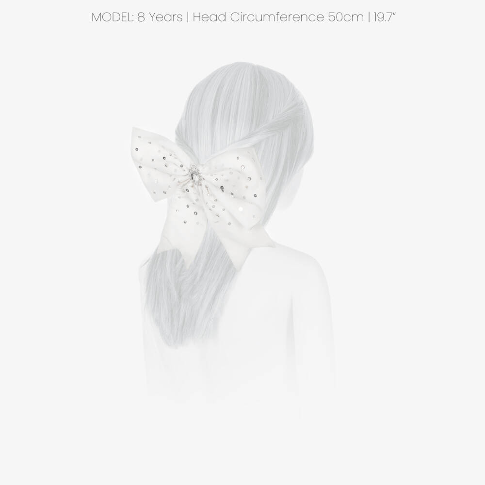 Tutu du Monde-Girls White Sequin & Rhinestone Satin Bow Hair Clip (21cm) | Childrensalon