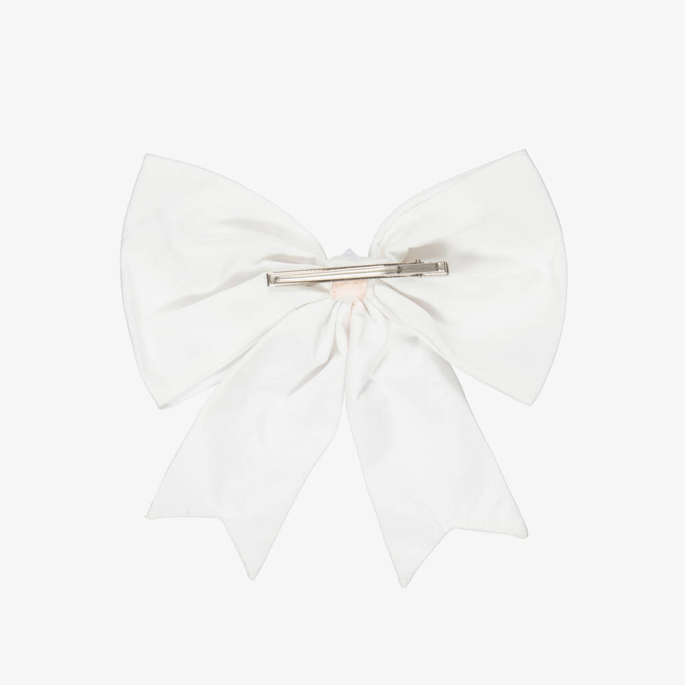 Tutu du Monde-Girls White Sequin & Rhinestone Satin Bow Hair Clip (21cm) | Childrensalon
