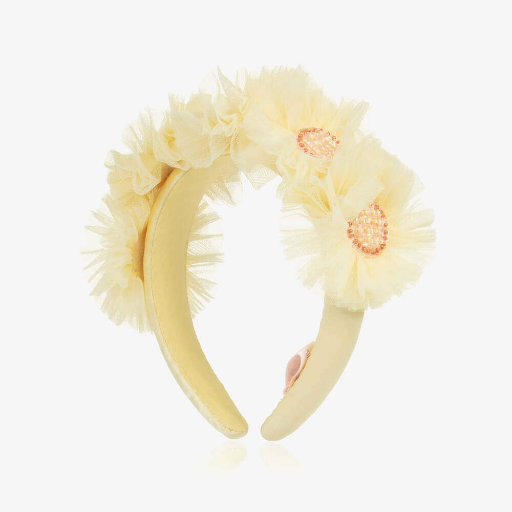 Tutu du Monde-Girls Yellow Beaded Tulle Sunflower Hairband | Childrensalon