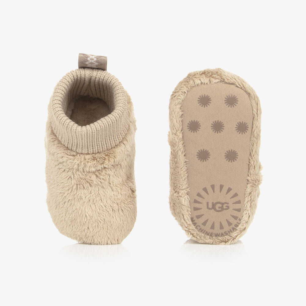 UGG-Baby Beige Faux Fur Pre-Walker Booties | Childrensalon