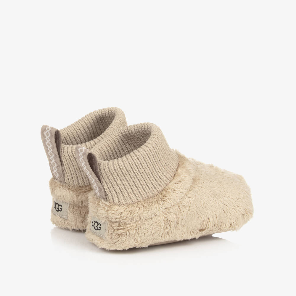 UGG-Baby Beige Faux Fur Pre-Walker Booties | Childrensalon