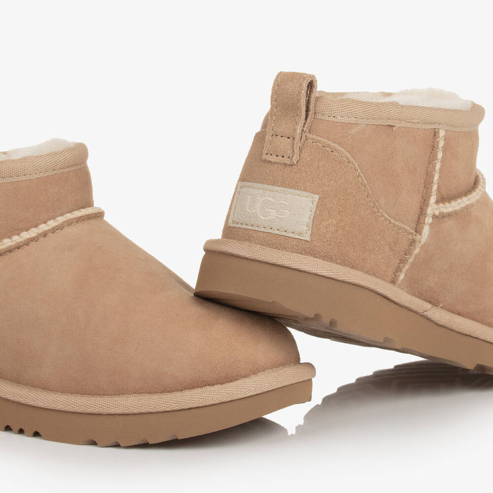 UGG-Beige Classic Ultra Mini II Suede Boots | Childrensalon