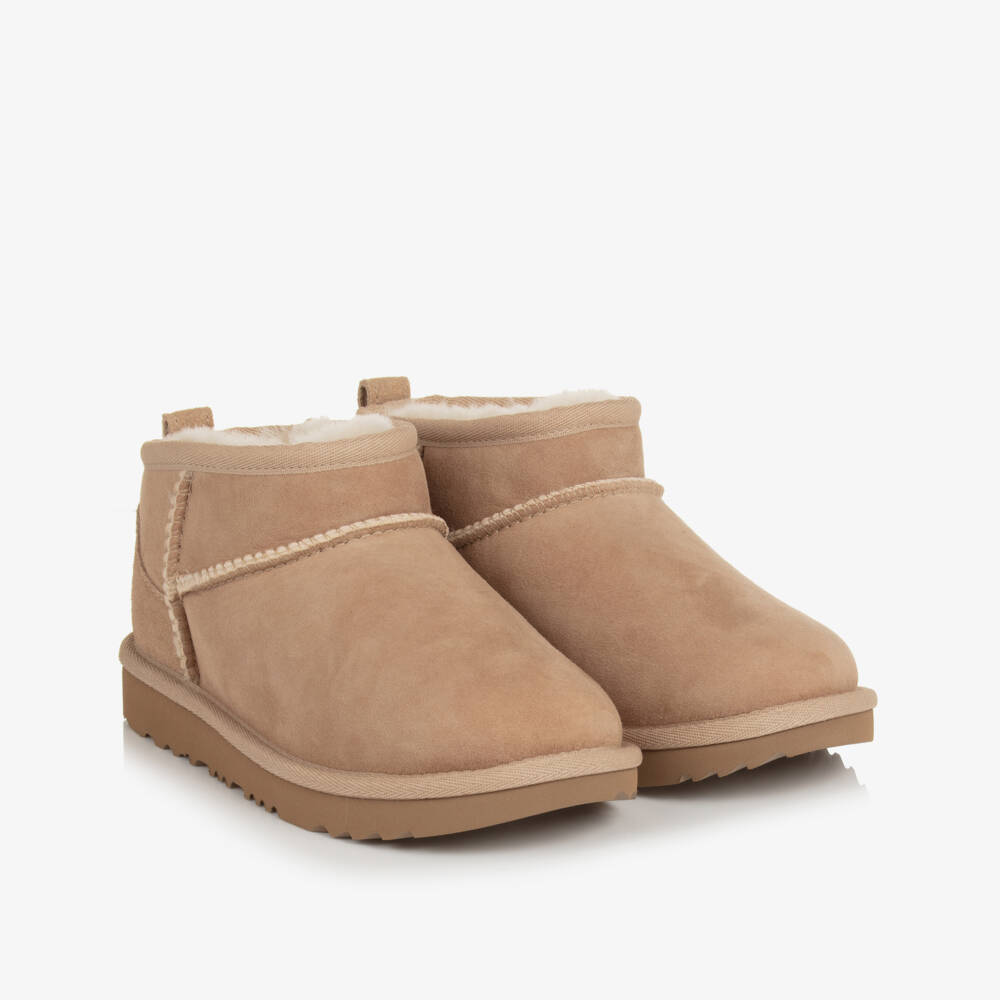 UGG-Beige Classic Ultra Mini II Suede Boots | Childrensalon