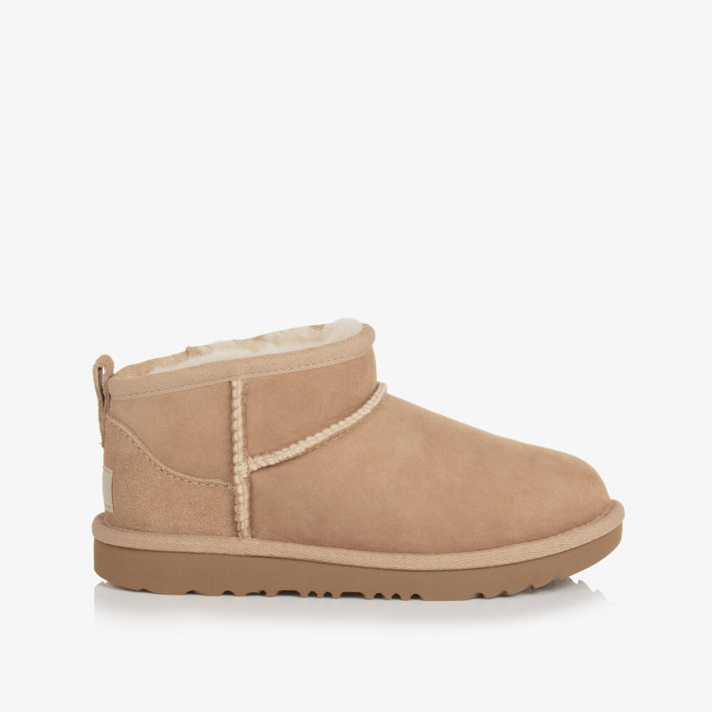 UGG-Beige Classic Ultra Mini II Suede Boots | Childrensalon