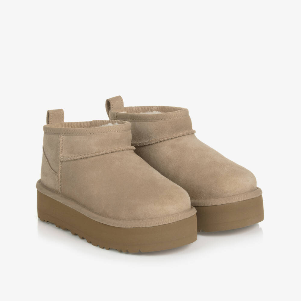 UGG-Beige Classic Ultra Mini Platform Boots | Childrensalon