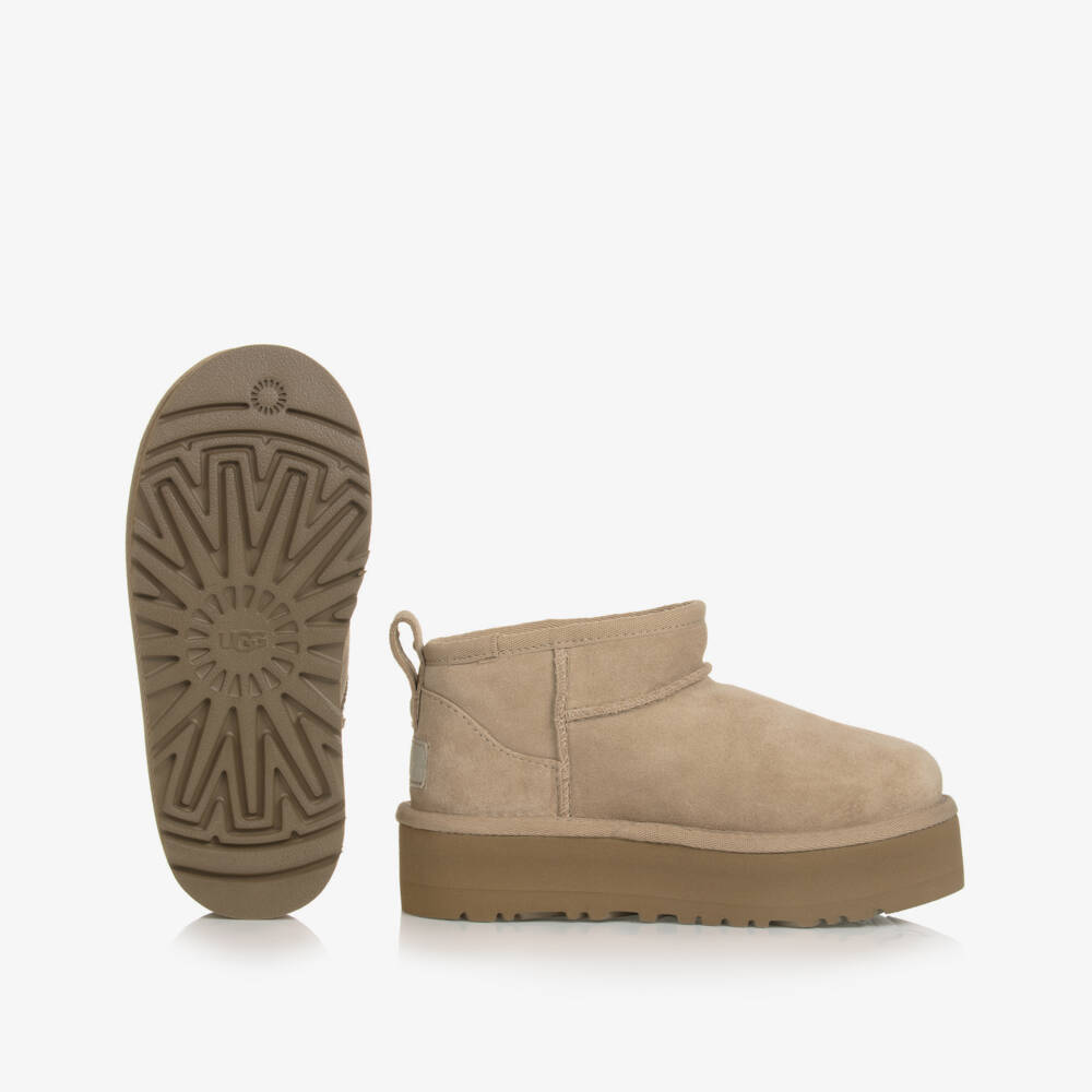 UGG-Beige Classic Ultra Mini Platform Boots | Childrensalon