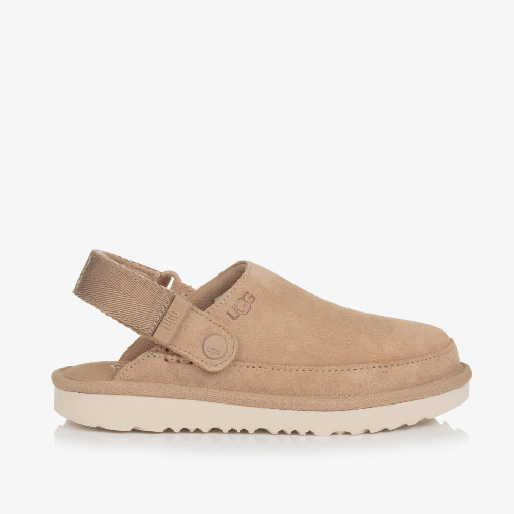 UGG-Beige Goldenstar Suede Leather Clogs | Childrensalon