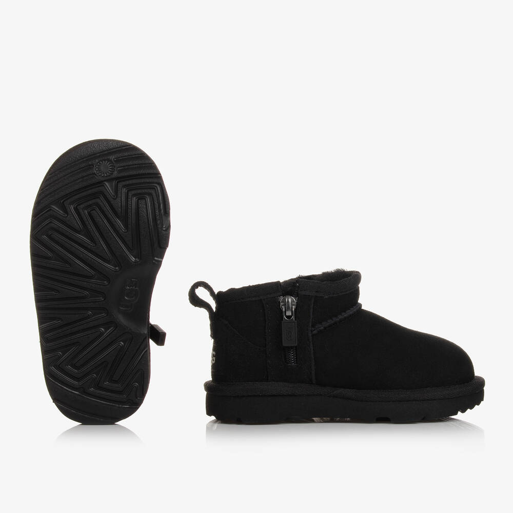 UGG-Black Classic Ultra Mini Suede Leather Boots | Childrensalon