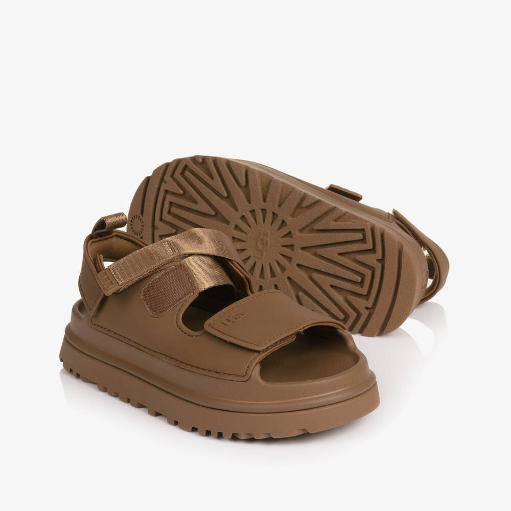 Une Fille-Brown Rubber GoldenGlow Sandals | Childrensalon