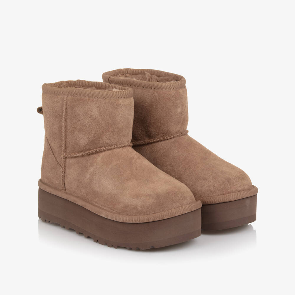 UGG-Brown Suede Classic Mini Platform Boots | Childrensalon