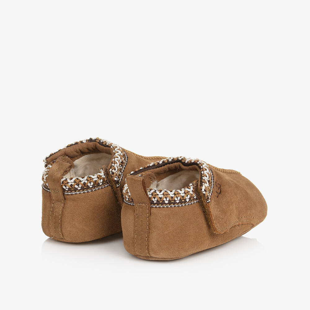 Une Fille-Brown Suede Leather Baby Tasman Pre-Walkers | Childrensalon