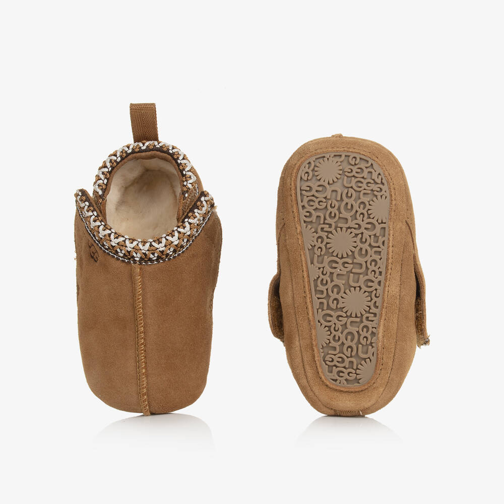 Une Fille-Brown Suede Leather Baby Tasman Pre-Walkers | Childrensalon