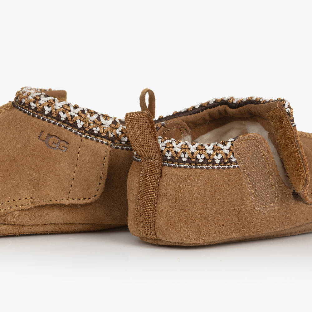 Une Fille-Brown Suede Leather Baby Tasman Pre-Walkers | Childrensalon