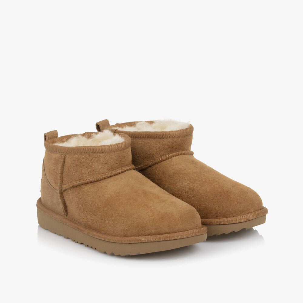 UGG-Chestnut Brown Classic Ultra Mini Suede Boots | Childrensalon