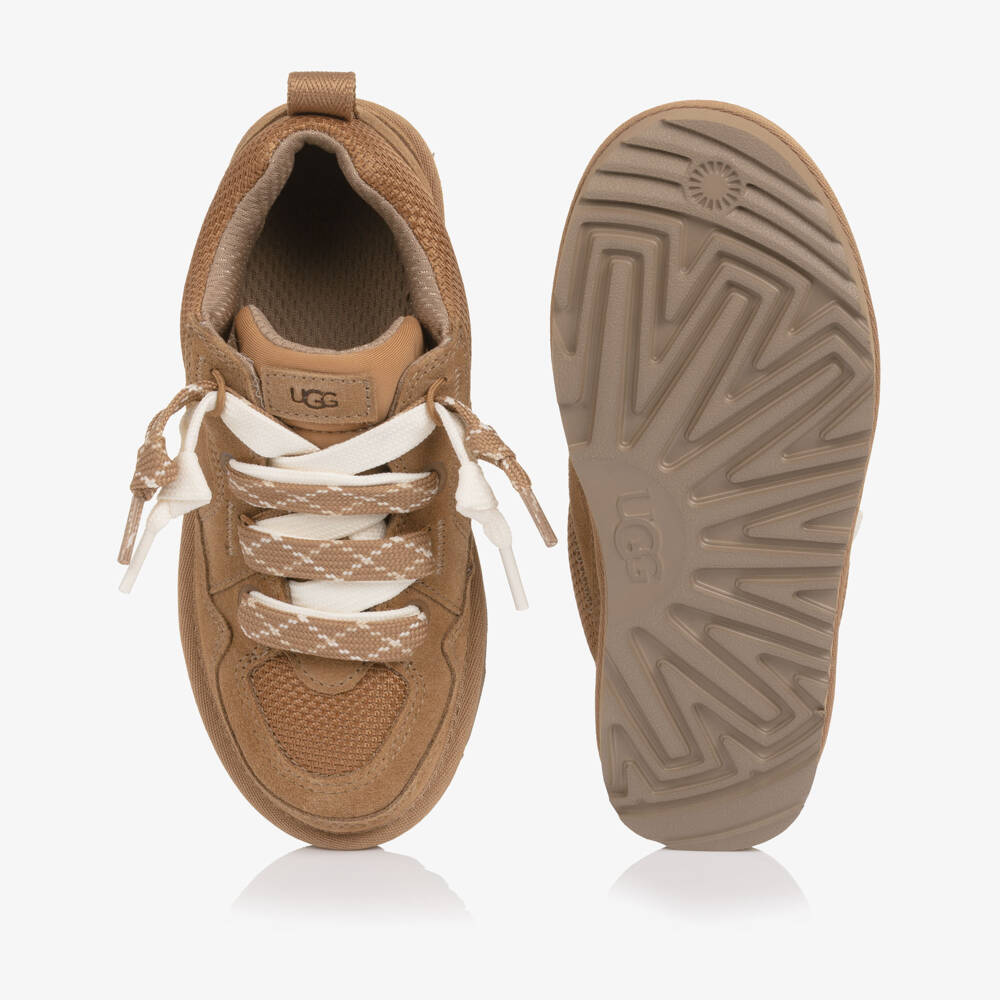 Une Fille-Chestnut Brown Suede Leather Lo Lowmel Trainers | Childrensalon