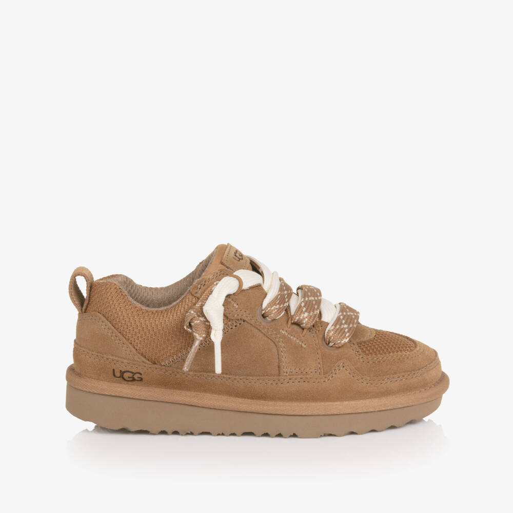 Une Fille-Chestnut Brown Suede Leather Lo Lowmel Trainers | Childrensalon