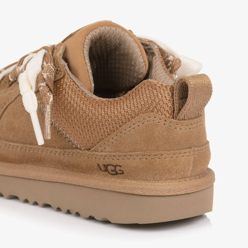 Une Fille-Chestnut Brown Suede Leather Lo Lowmel Trainers | Childrensalon