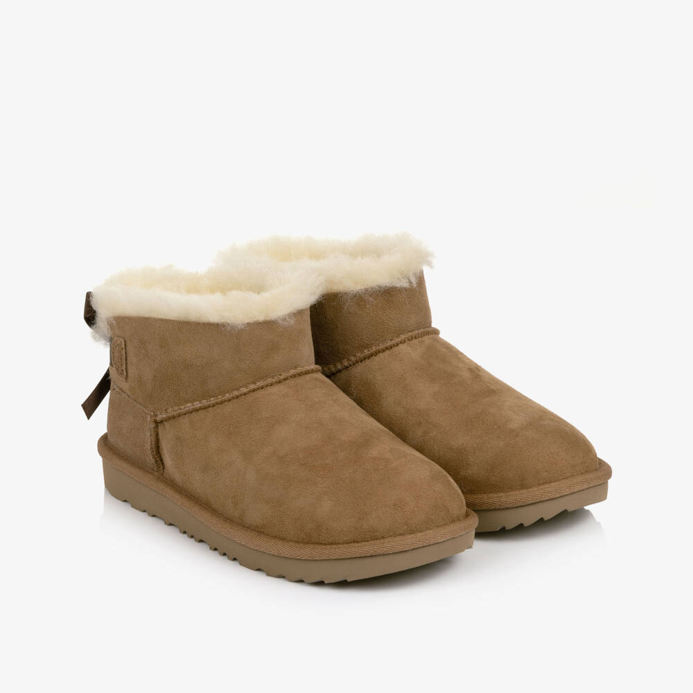 UGG-Chestnut Brown Ultra Mini Bailey Bow Boots | Childrensalon