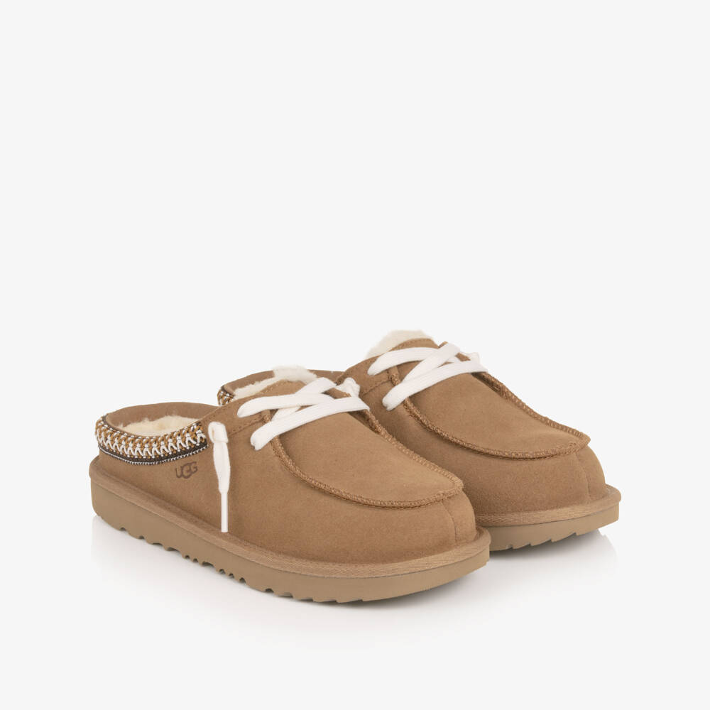 UGG-Chestnut Suede Leather Lace-Up Tasman Mule | Childrensalon