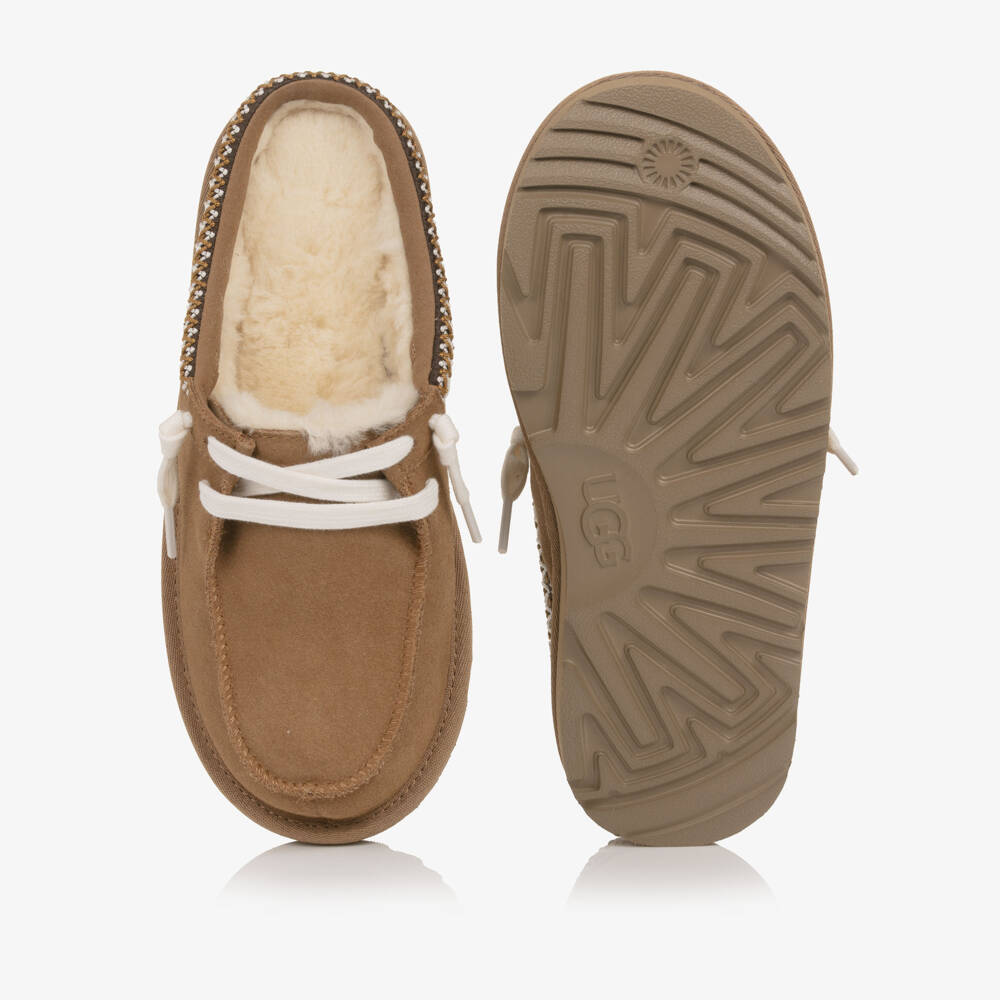 UGG-Chestnut Suede Leather Lace-Up Tasman Mule | Childrensalon