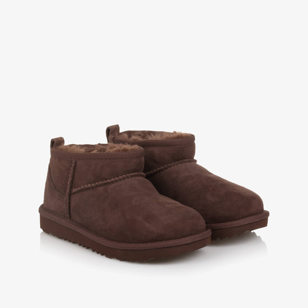 UGG-Dark Brown Classic Ultra Mini Suede Boots | Childrensalon