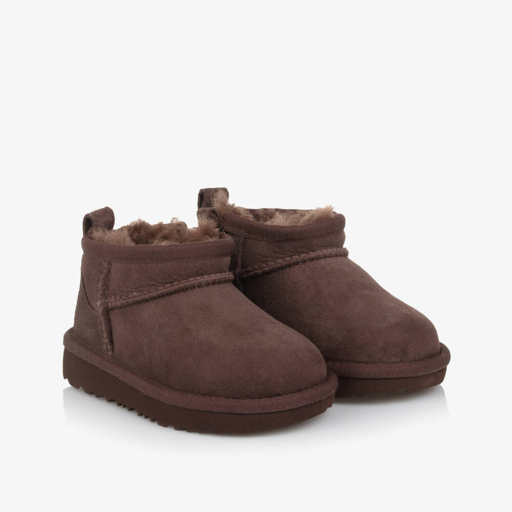 UGG-Dark Brown Suede Classic Ultra Mini Boots | Childrensalon