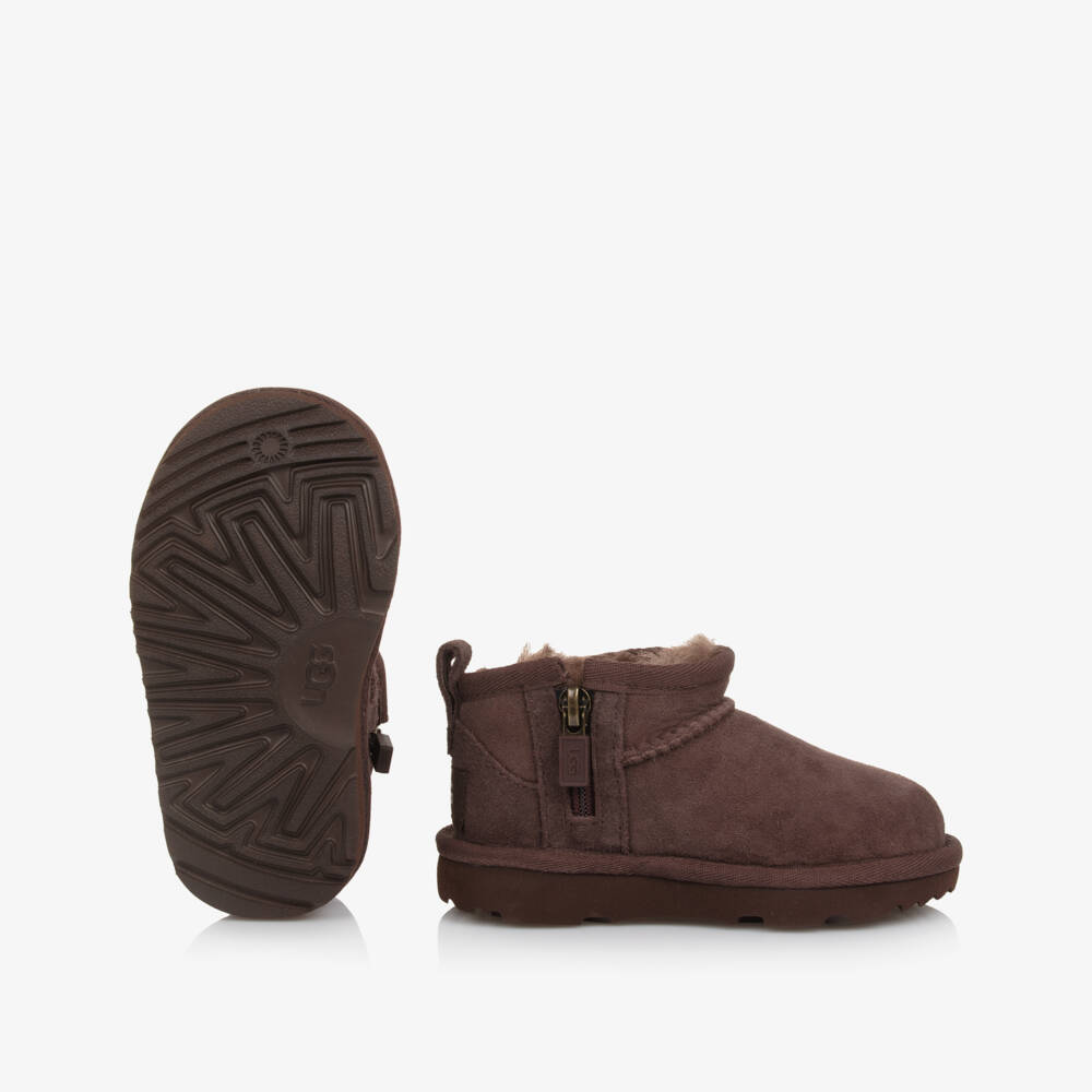 UGG-Dark Brown Suede Classic Ultra Mini Boots | Childrensalon