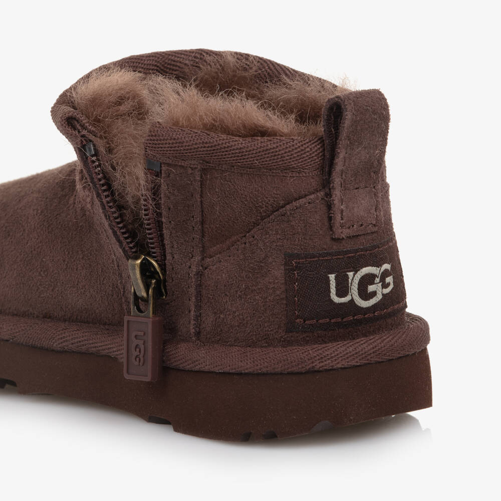 UGG-Dark Brown Suede Classic Ultra Mini Boots | Childrensalon
