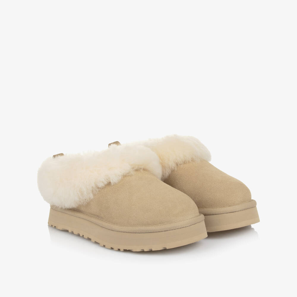 UGG-Girls Beige Suede Tazzelle Slippers | Childrensalon