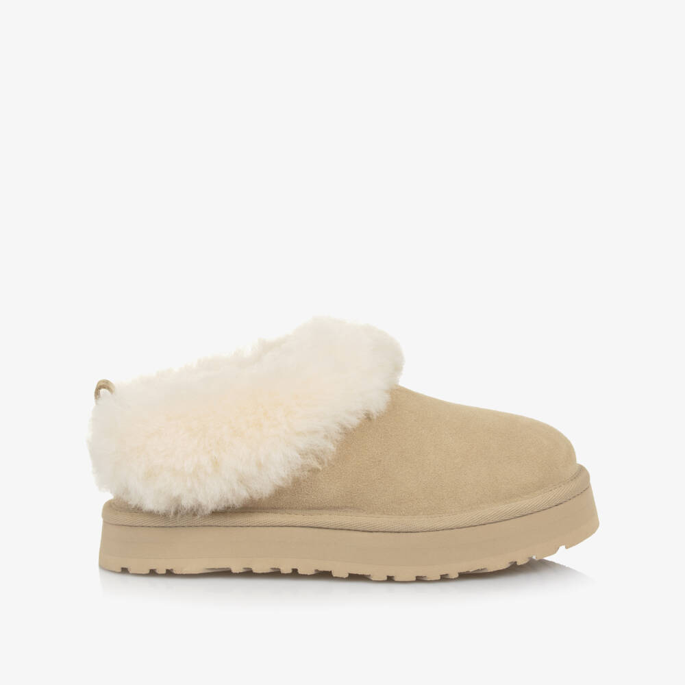 UGG-Girls Beige Suede Tazzelle Slippers | Childrensalon