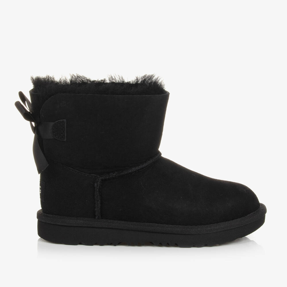 UGG-Girls Black Suede Leather Bow Boots | Childrensalon