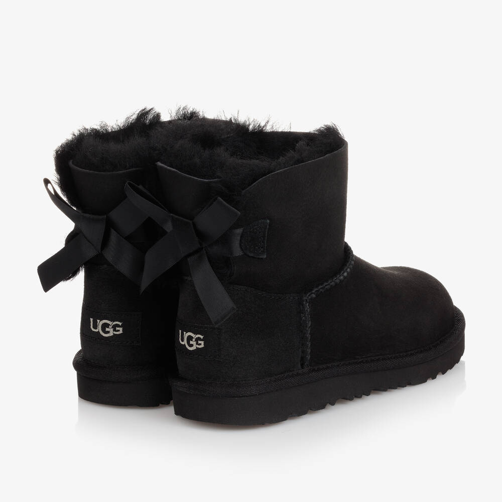 UGG-Girls Black Suede Leather Bow Boots | Childrensalon