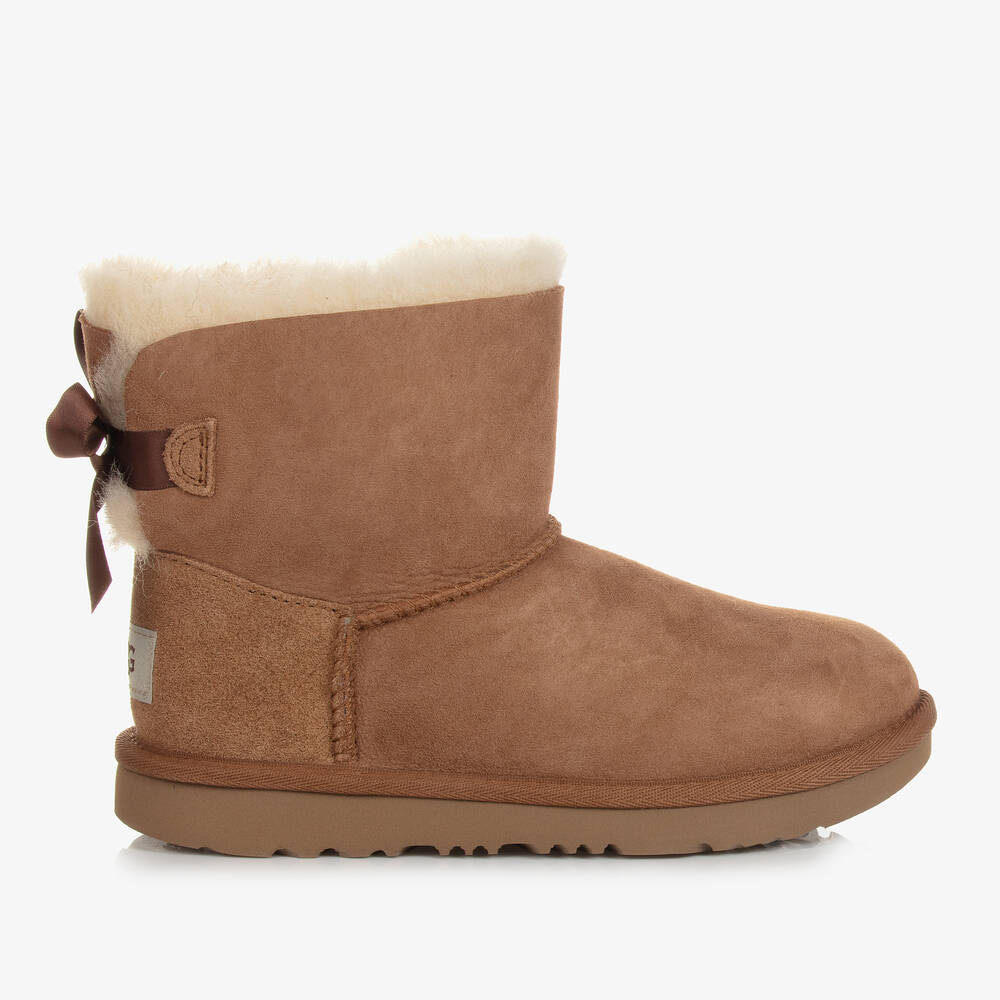 UGG-Girls Brown Suede Bow Boots | Childrensalon