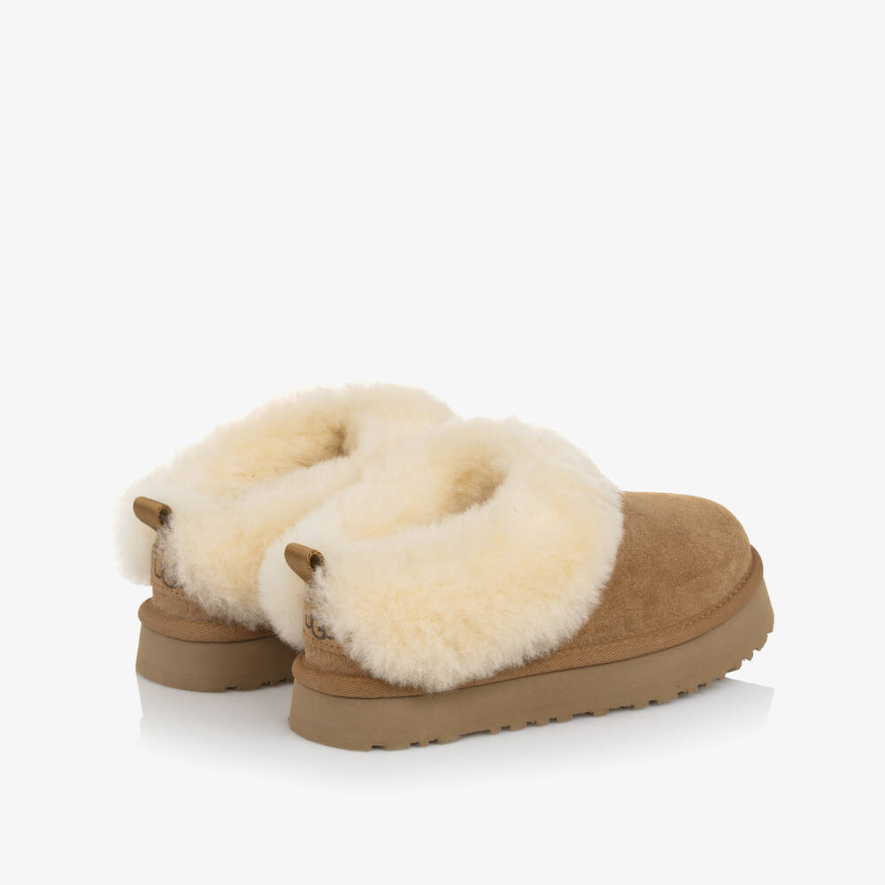 UGG-Girls Chestnut Brown Suede Tazzelle Slippers | Childrensalon