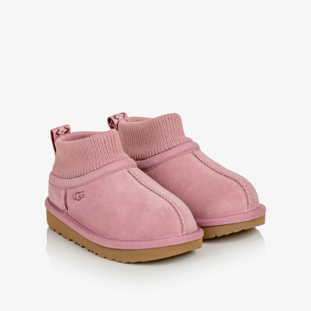 UGG-Girls Pink Ultra Stretch Cuff Boots | Childrensalon