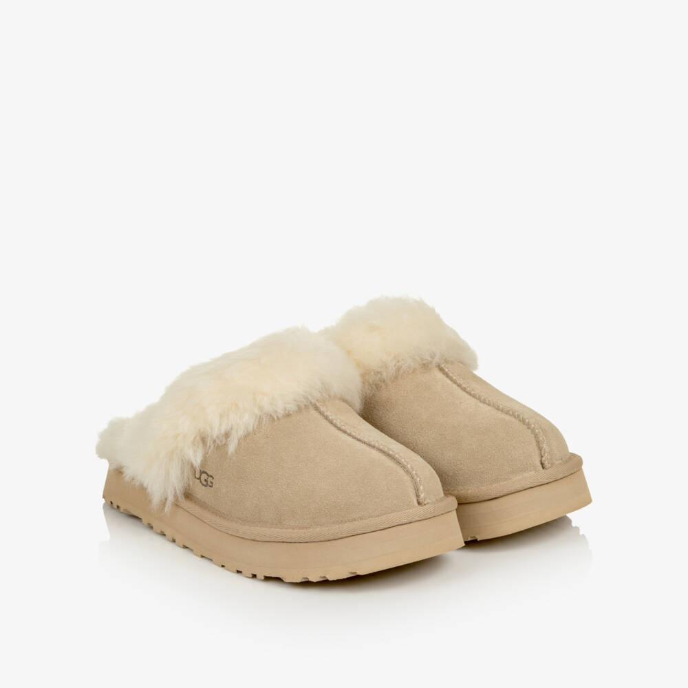 UGG-Girls Sand Beige Disquette Slider Slippers | Childrensalon