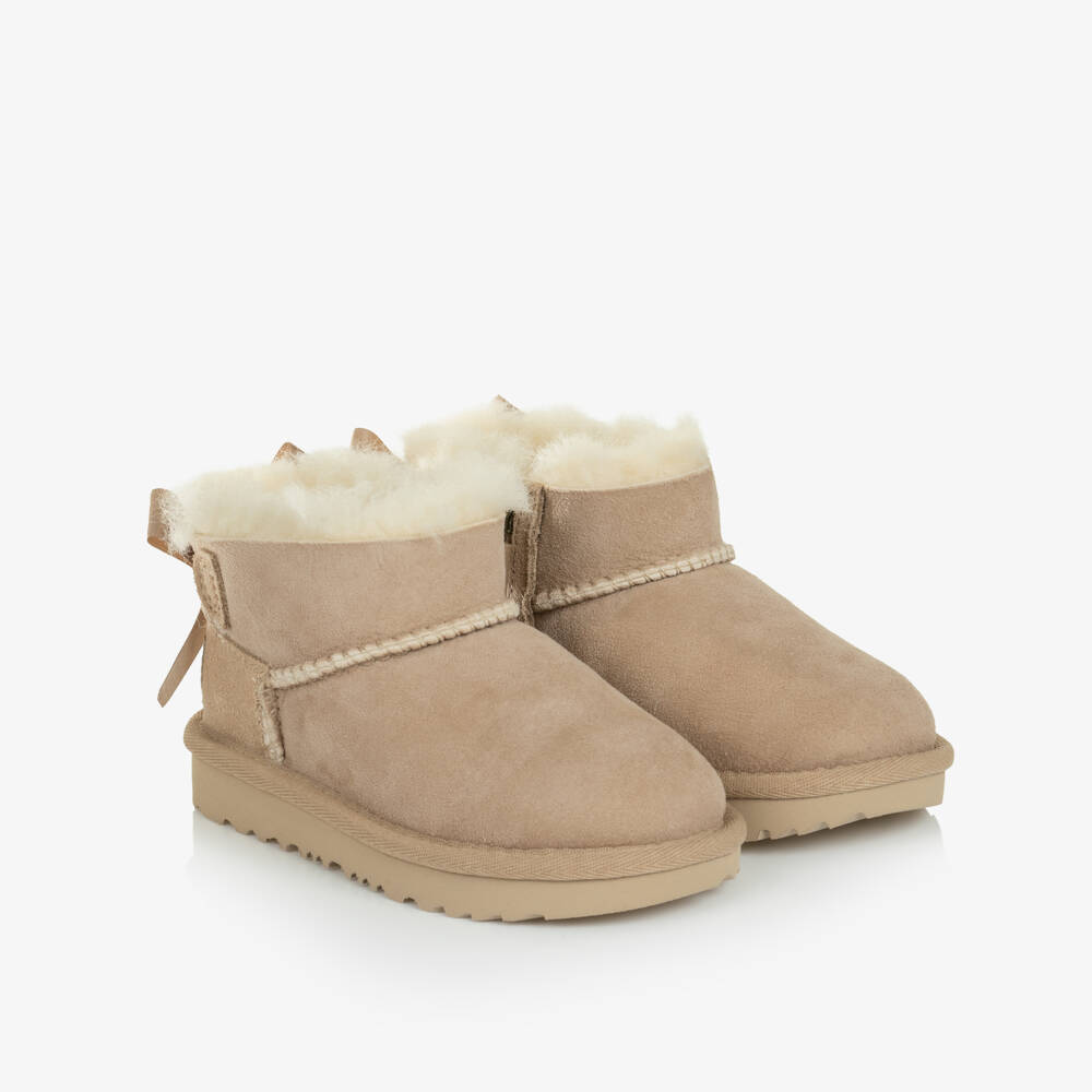 UGG-Girls Sand Beige Ultra Mini Bailey Bow Boots | Childrensalon