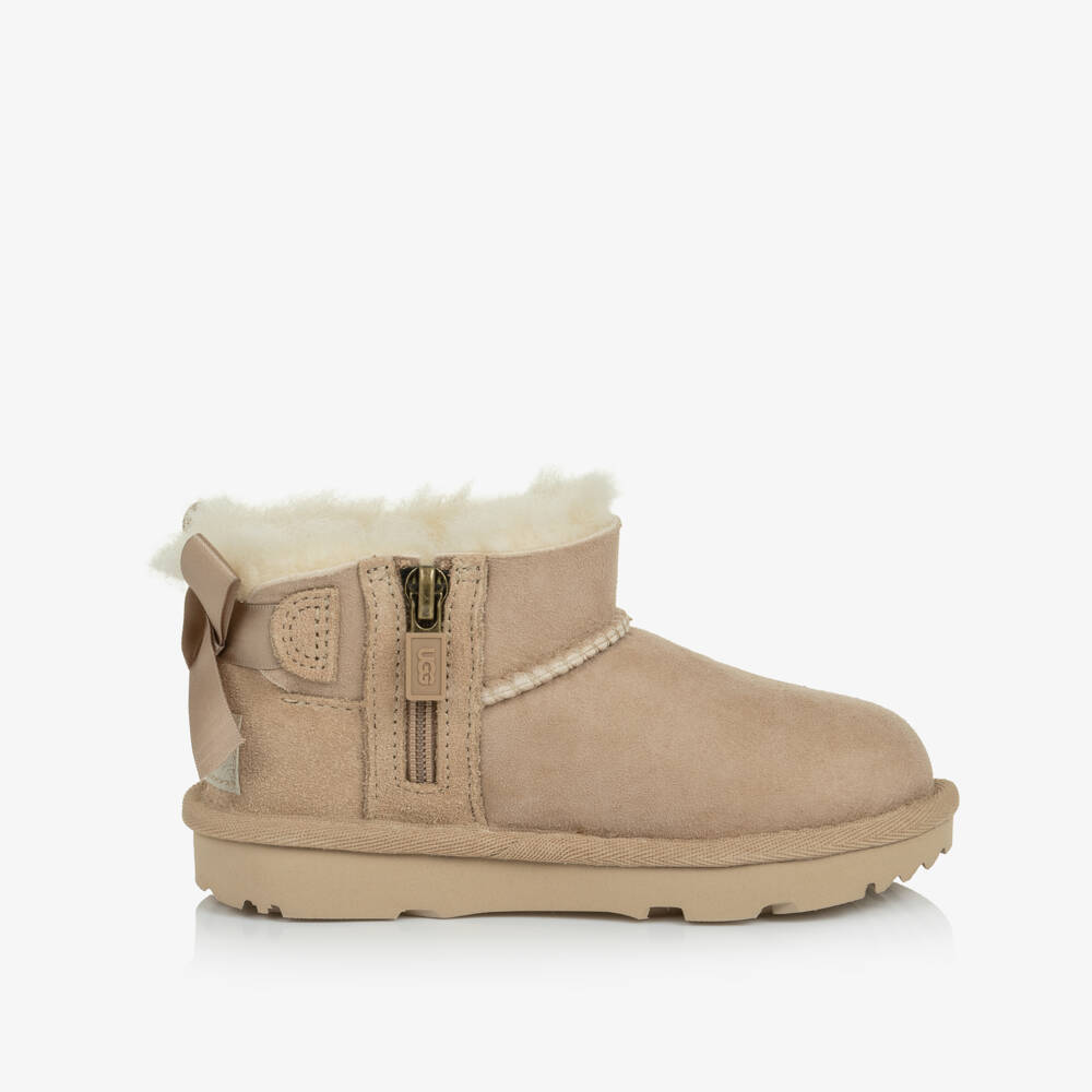 UGG-Girls Sand Beige Ultra Mini Bailey Bow Boots | Childrensalon