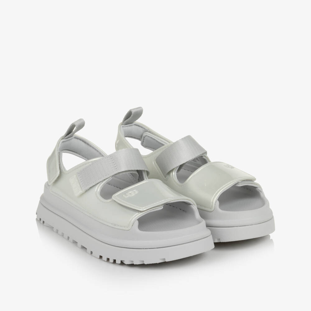 UGG-Girls Silver Goldenglow Glossy Sandals | Childrensalon