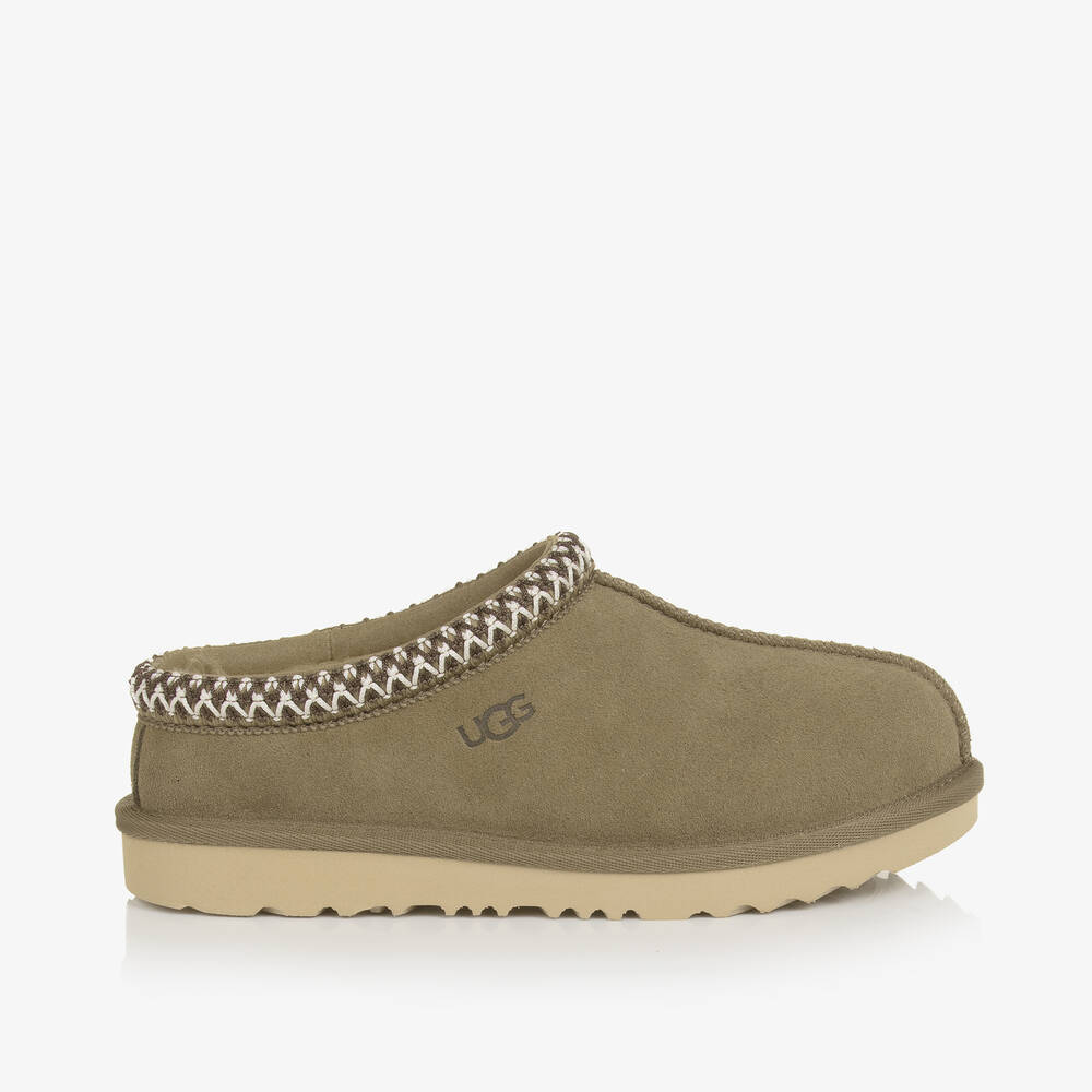 UGG-Khaki Beige Suede Leather Tasman Mules | Childrensalon